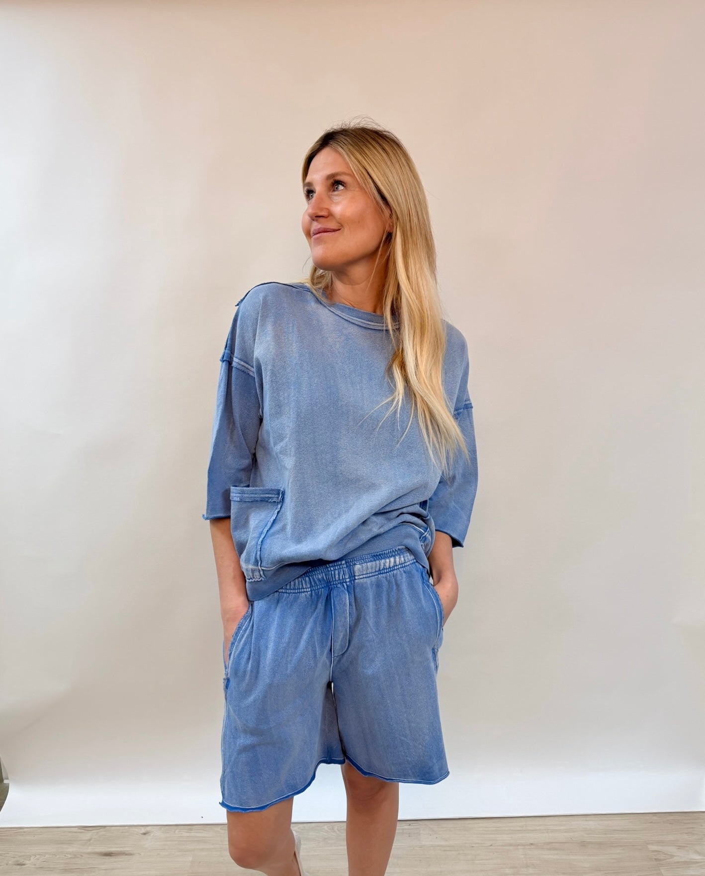 Washed Denim Boyfriend Short Set