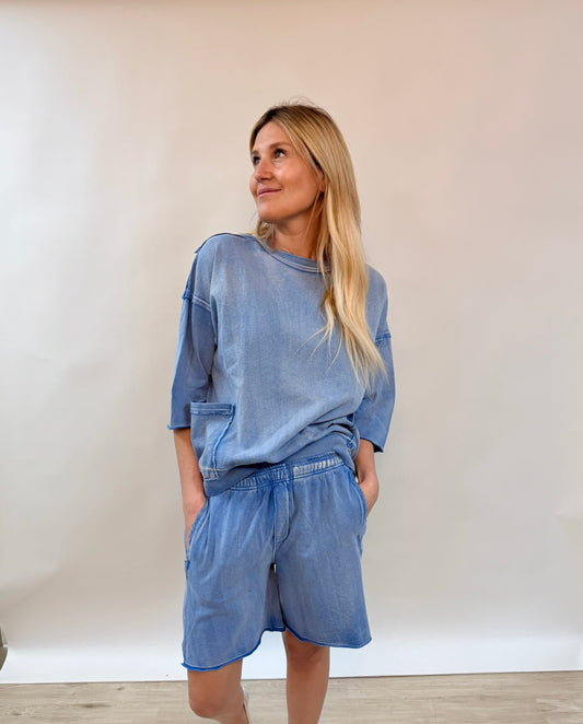 Washed Denim Boyfriend Short Set