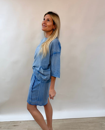Washed Denim Boyfriend Short Set