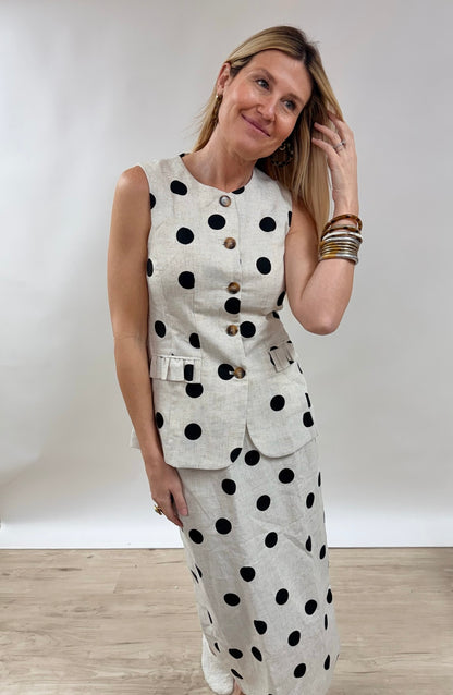 Classic Linen Polka Dot Skirt Set