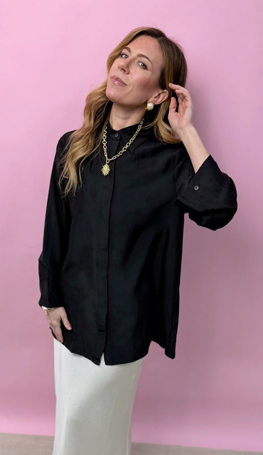 Black Button Up Free Flow Blouse