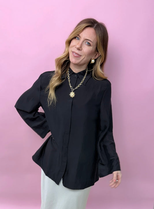 Black Button Up Free Flow Blouse