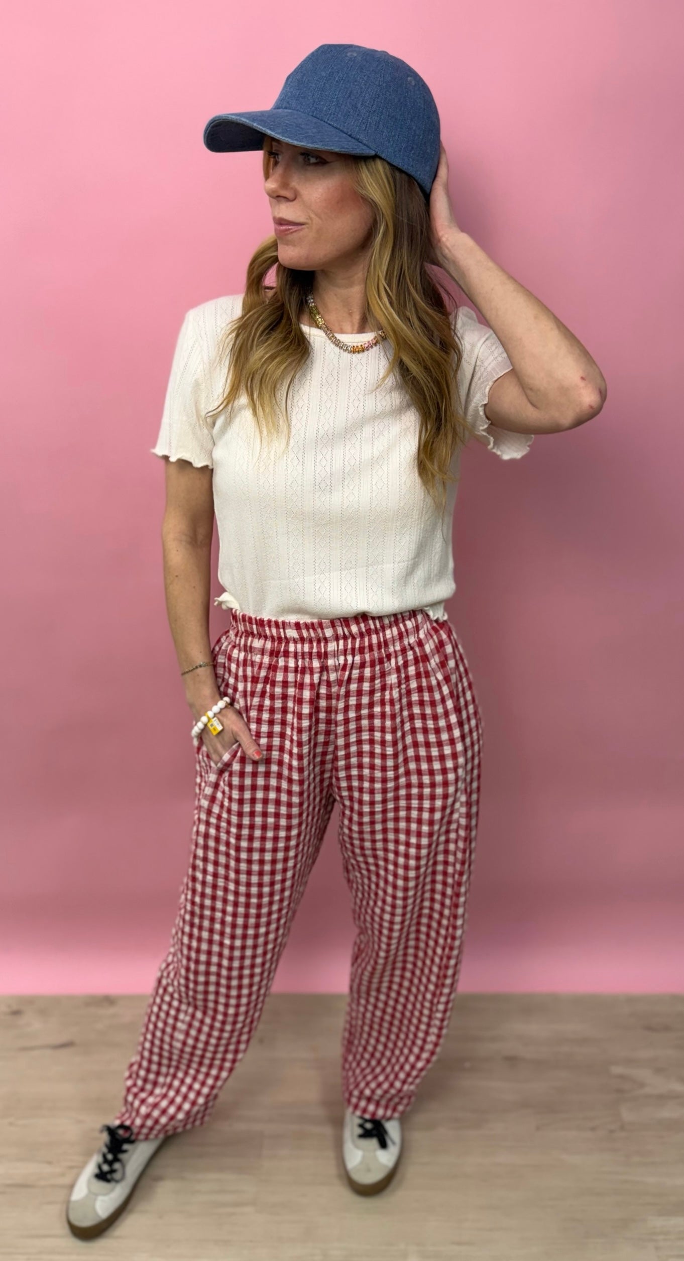 Red Gingham Easygoing Pant