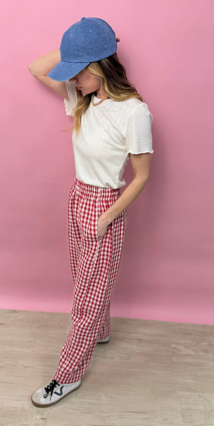 Red Gingham Easygoing Pant