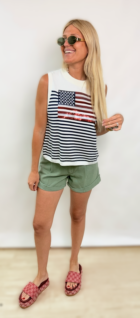 Queen of Sparkles Knit American Flag Stripe Tank