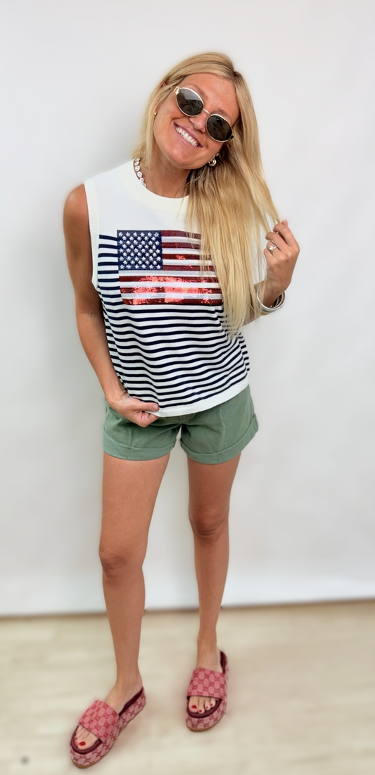 Queen of Sparkles Knit American Flag Stripe Tank