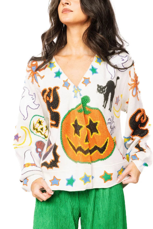 Queen of Sparkles Ivory Halloween Icon Button up Cardigan
