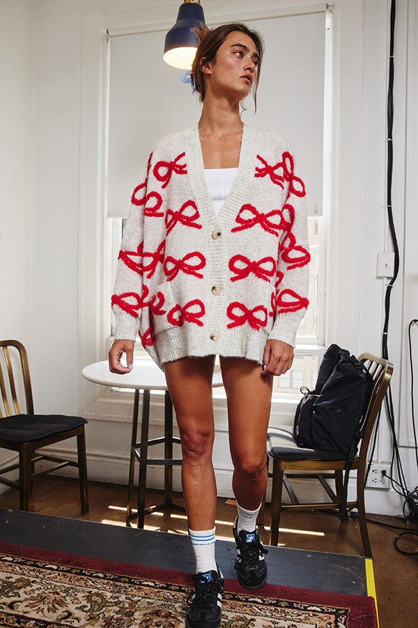 Oversized Holiday Bow Cardigan
