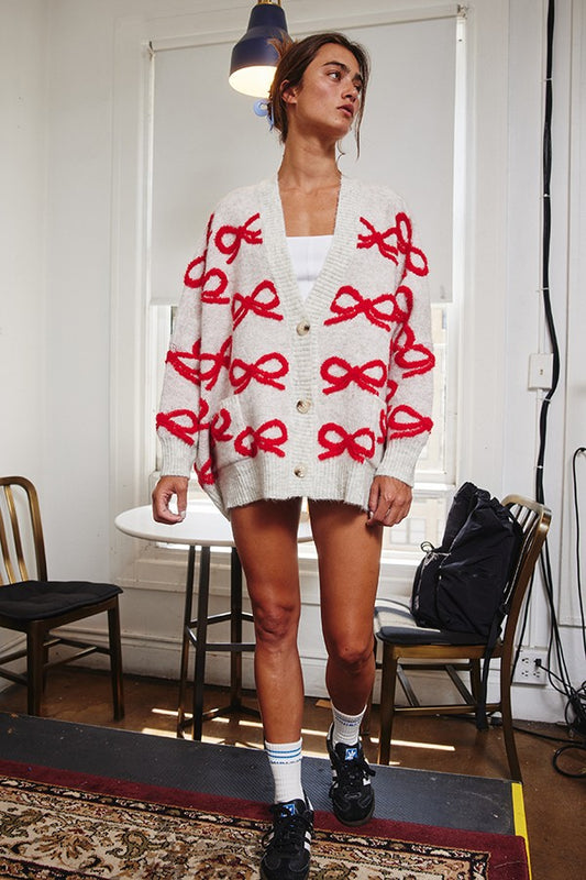 Oversized Holiday Bow Cardigan