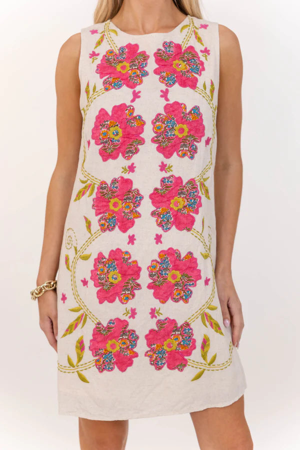 THML Patchwork Floral Embroidered Tunic dress