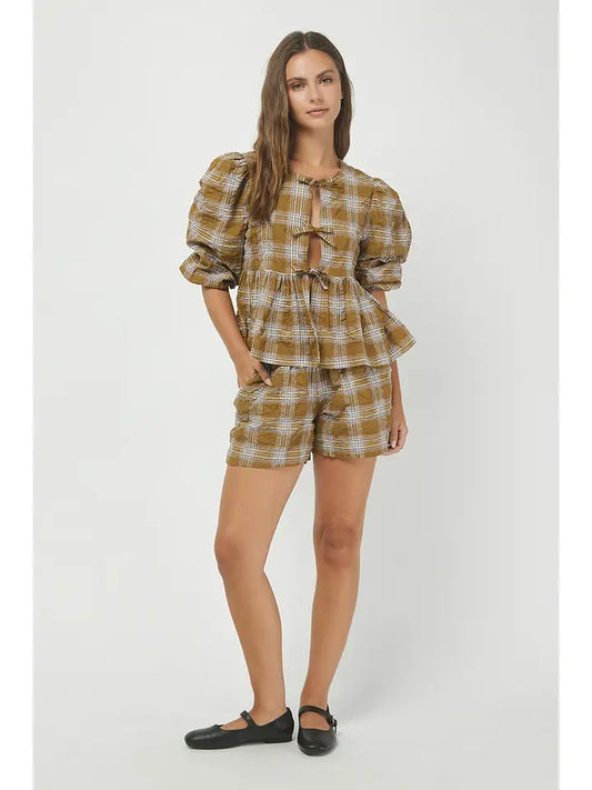 Plaid Pepmlum Top and Shorts Set