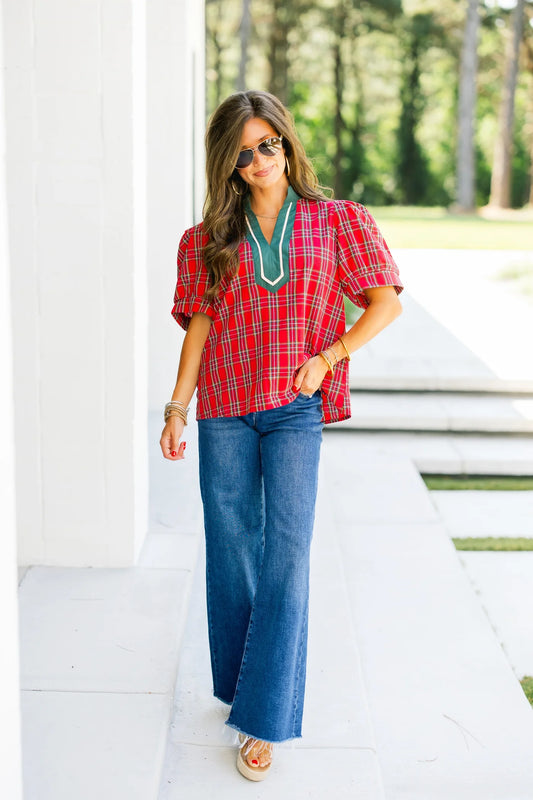 Red and Green Plaid Top
