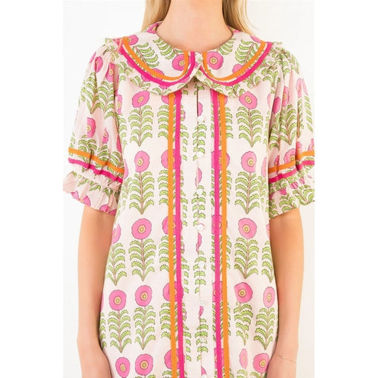 THML Puff Sleeve Floral Pattern Dress