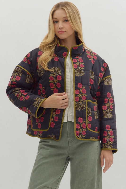 Quilted Black Floral Jacket