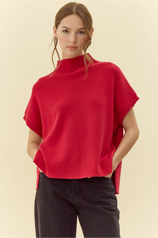 Red Mock Neck Sleeveless Sweater