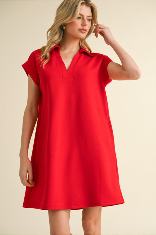 Red V-Neck Dress