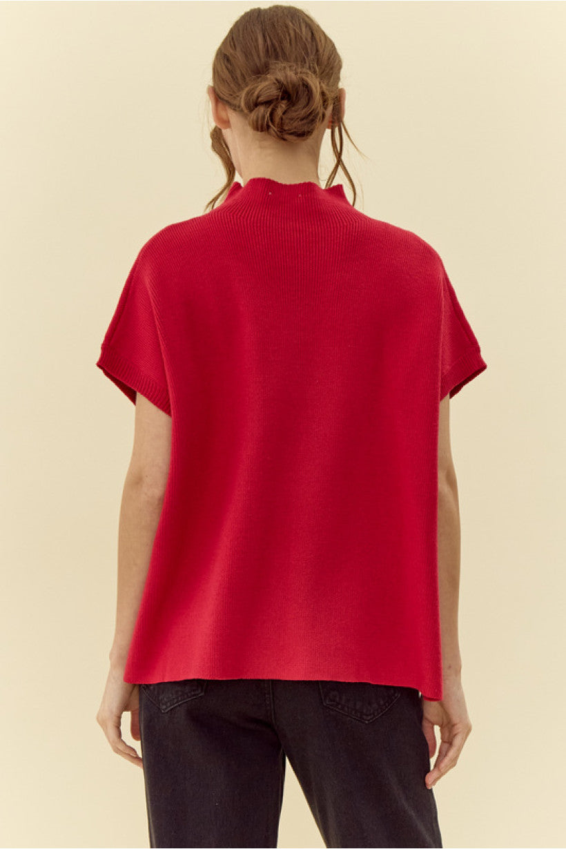 Red Mock Neck Sleeveless Sweater
