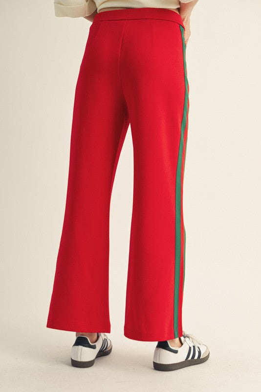 Red Track Pant with Green Stripe