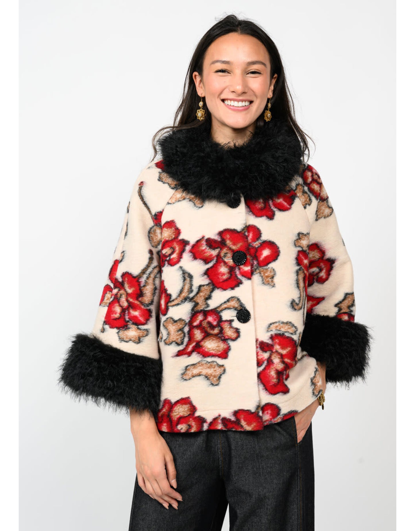 Shadow Rose Faux Fur Jacket