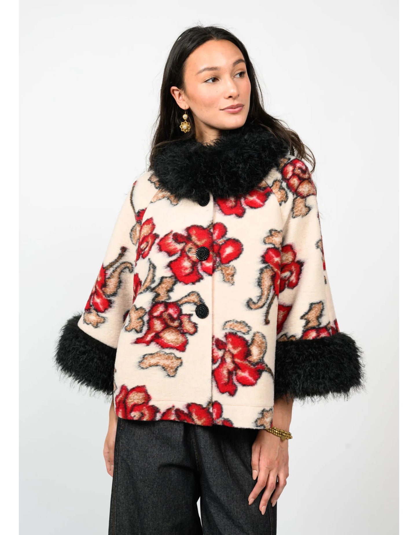 Shadow Rose Faux Fur Jacket