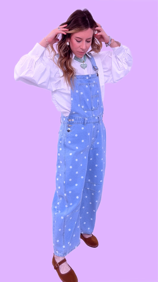Denim Polka Dot Barreled Overall