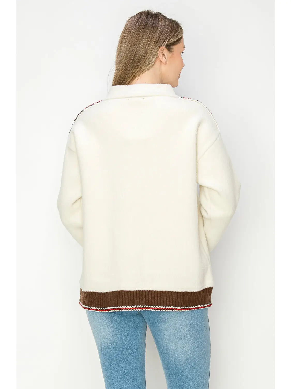 Joan Sweater Jacket with Brown and Red Detail