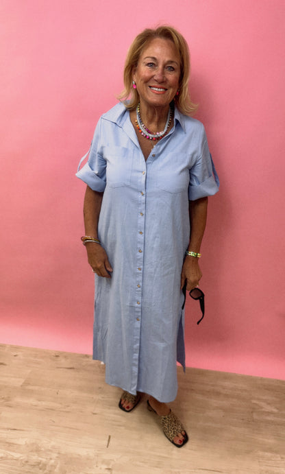 Collar Light Blue Dress