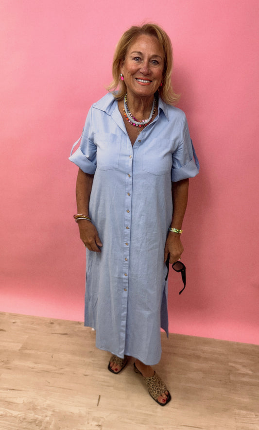 Collar Light Blue Dress