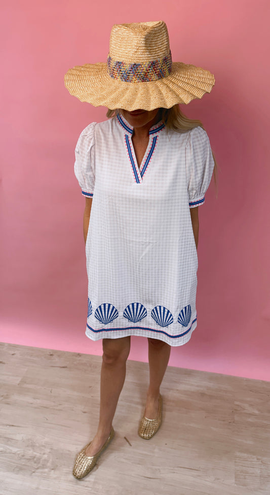White with Blue Seashell Tunic Dress