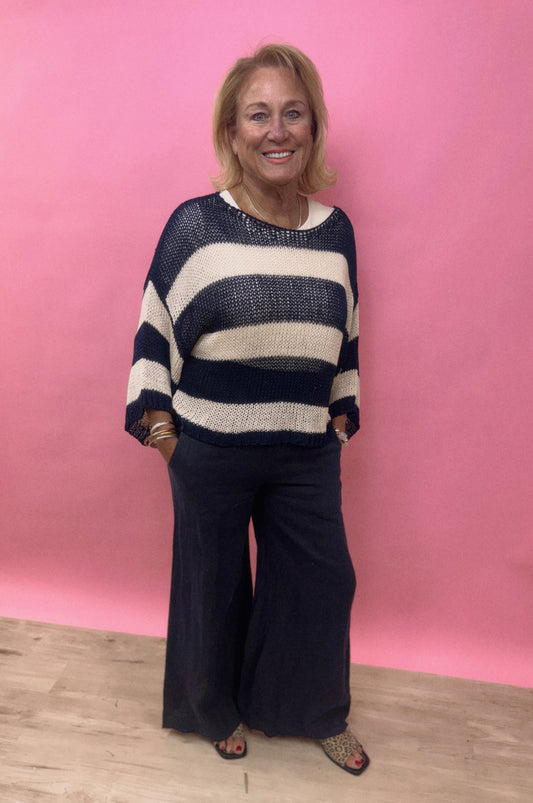 Striped Knit Cream and Navy Top