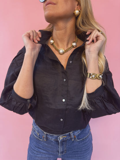 Puff Sleeve Blouse with Rounded Collar