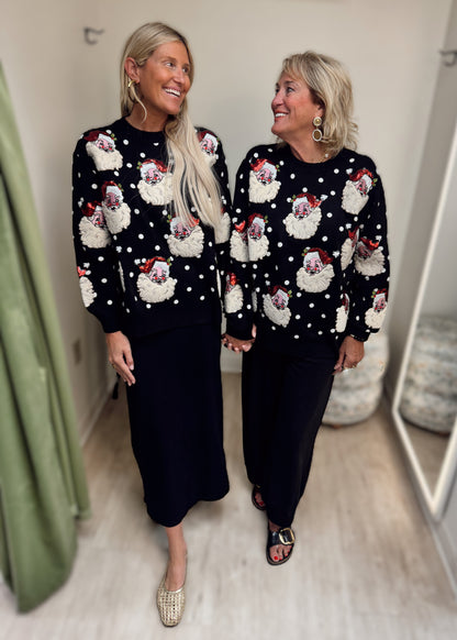 Queen of Sparkles Black and White Polka Dot Santa Head Sweater