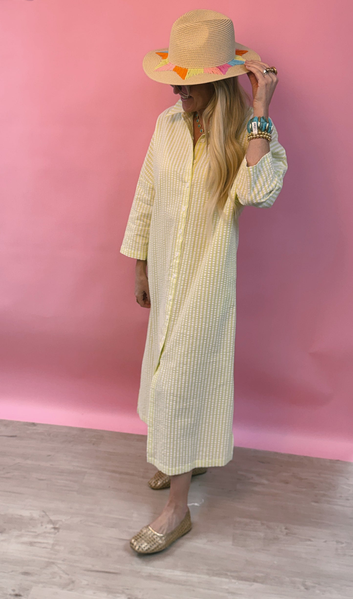Lime Green Stripe Button Down Maxi