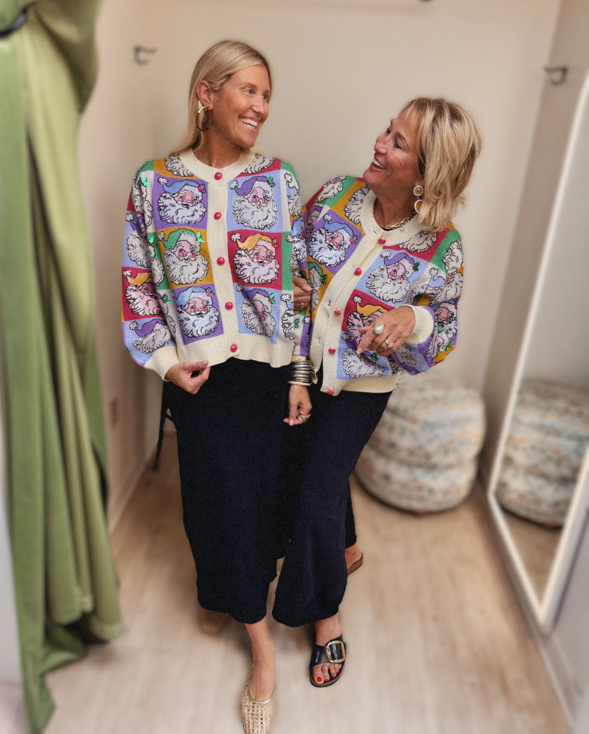 Queen of Sparkles Pastel Color Block Santa Button Up Cardigan
