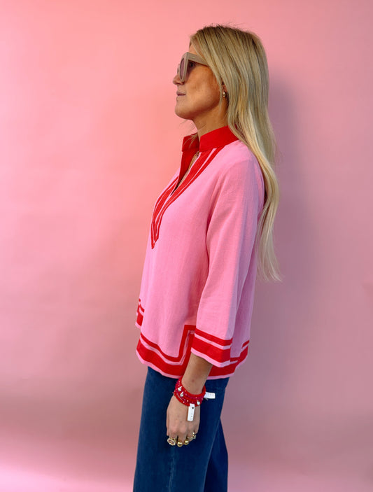Pink Top with Red Border