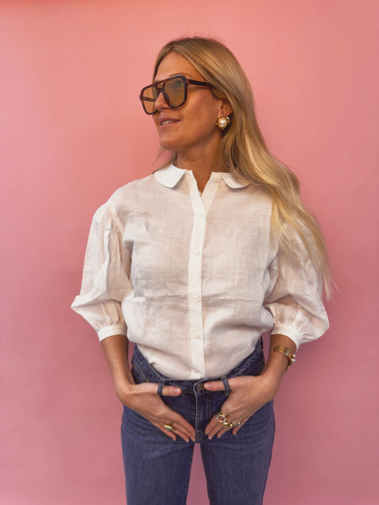 Puff Sleeve Blouse with Rounded Collar
