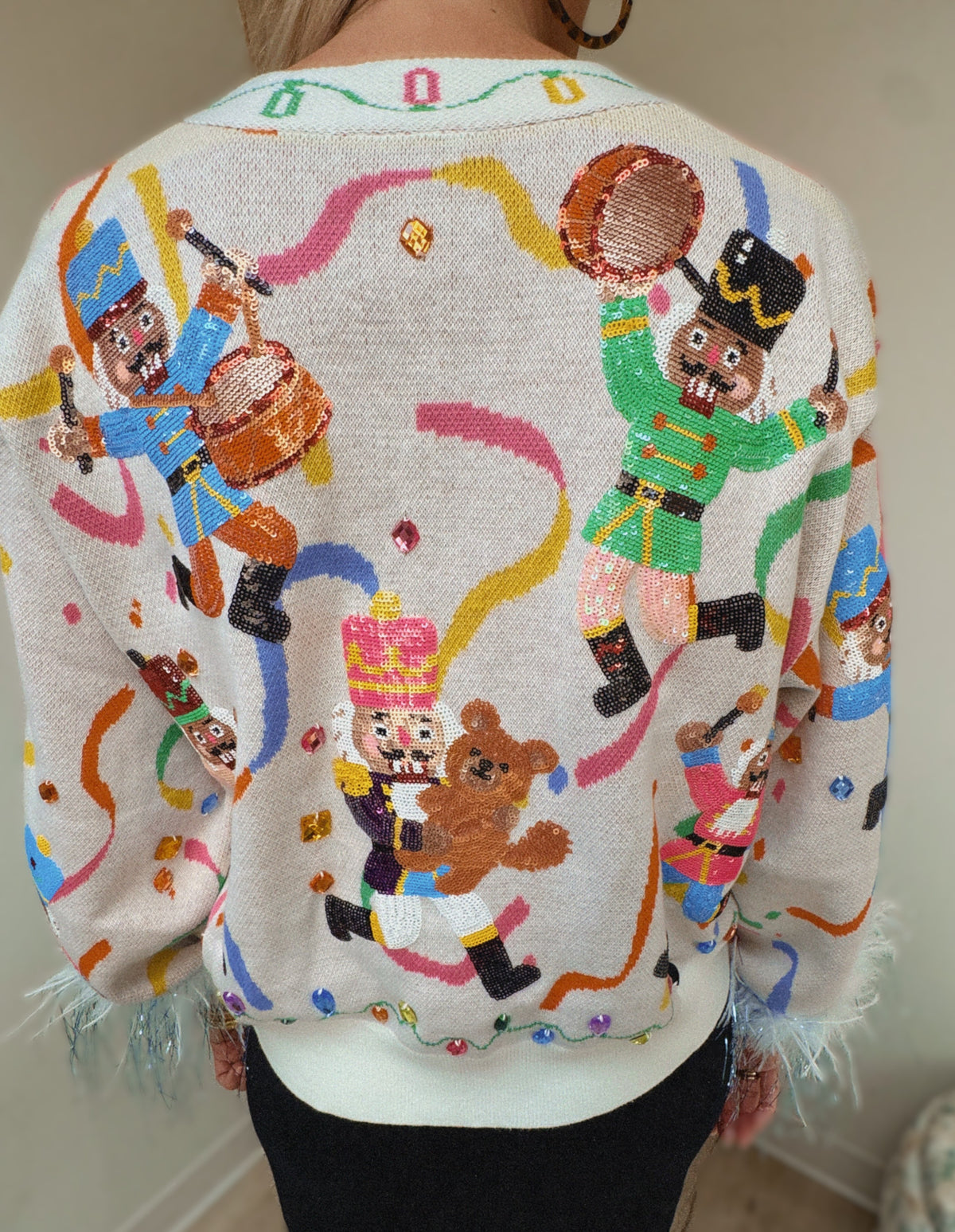 Queen of Sparkles Multi Drumming Nutcracker Button Up Cardigan