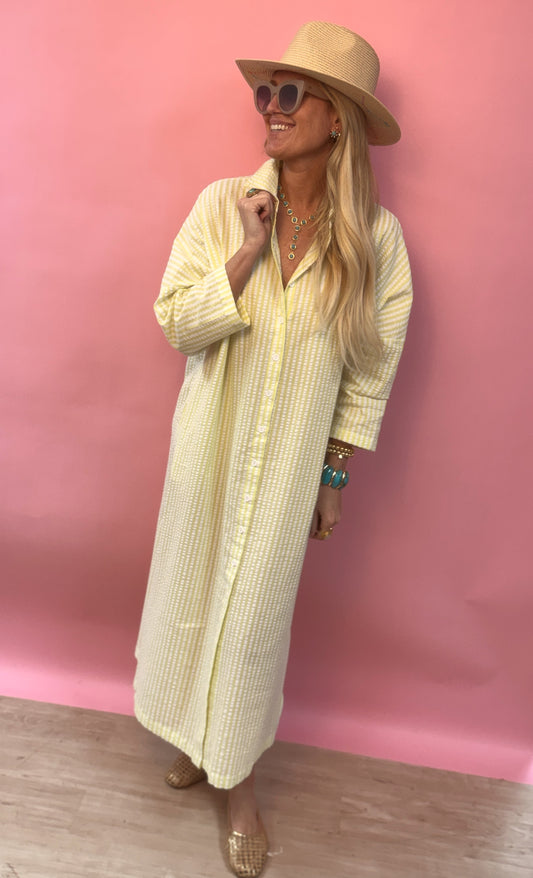 Lime Green Stripe Button Down Maxi