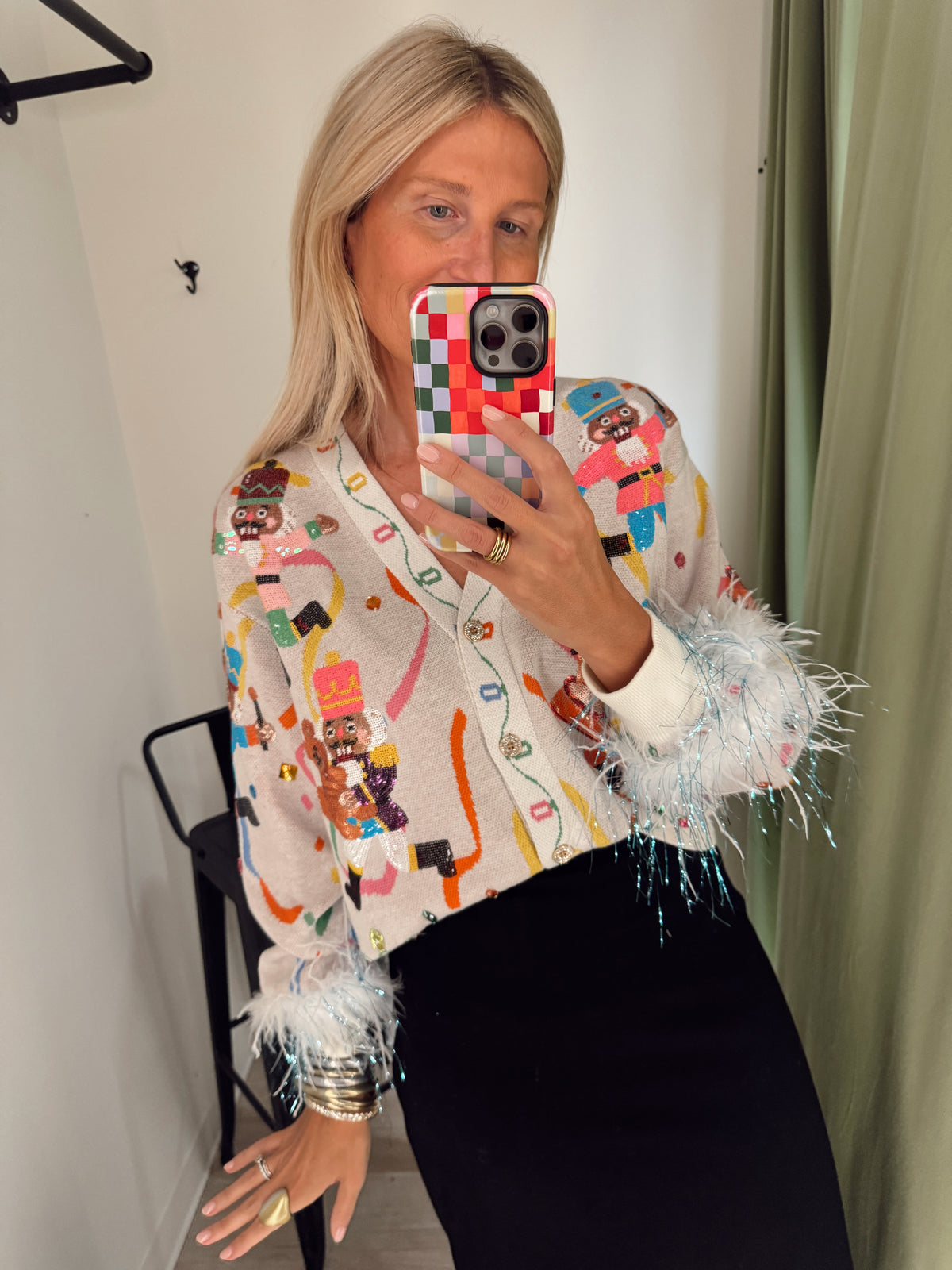 Queen of Sparkles Multi Drumming Nutcracker Button Up Cardigan