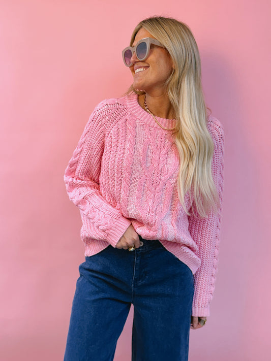 Pink Cable Knit Sweater