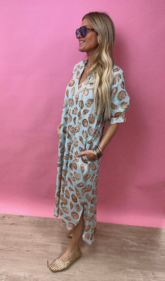 Seafoam Dress with Seashell Print