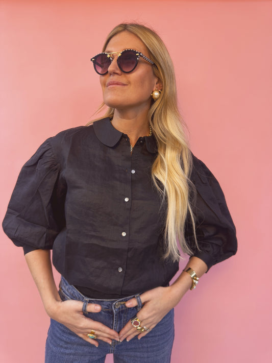 Puff Sleeve Blouse with Rounded Collar