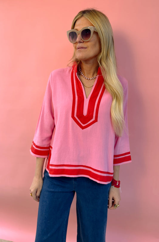 Pink Top with Red Border