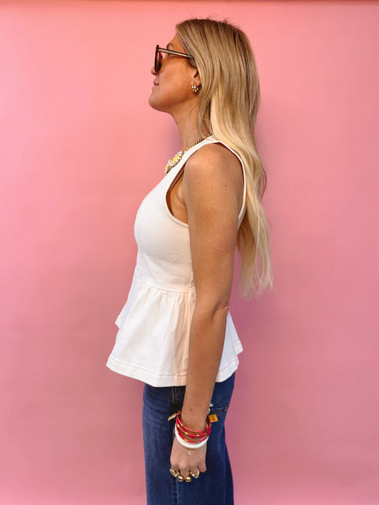 Off White Peplum Top