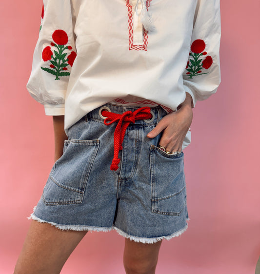 Tie Front Boyfriend Denim Short