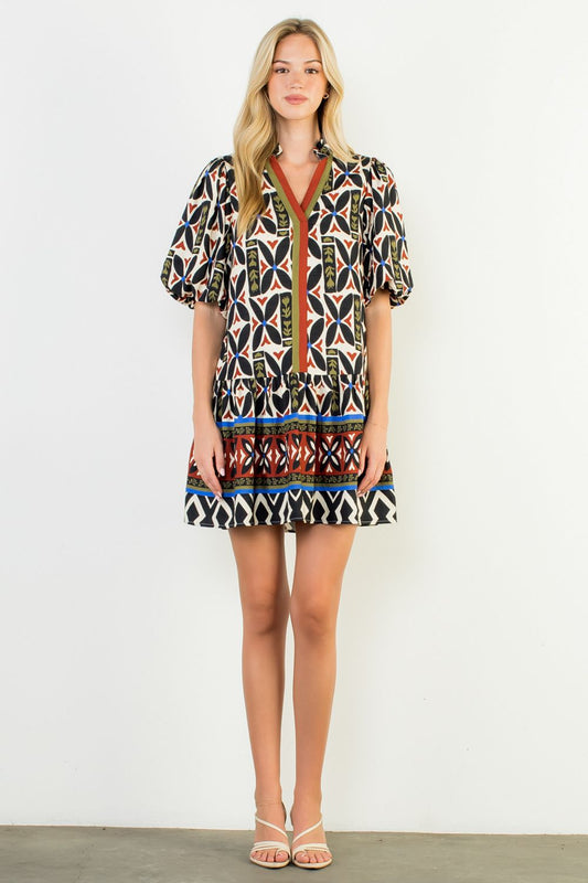 Tribal Print V-Neck Dress