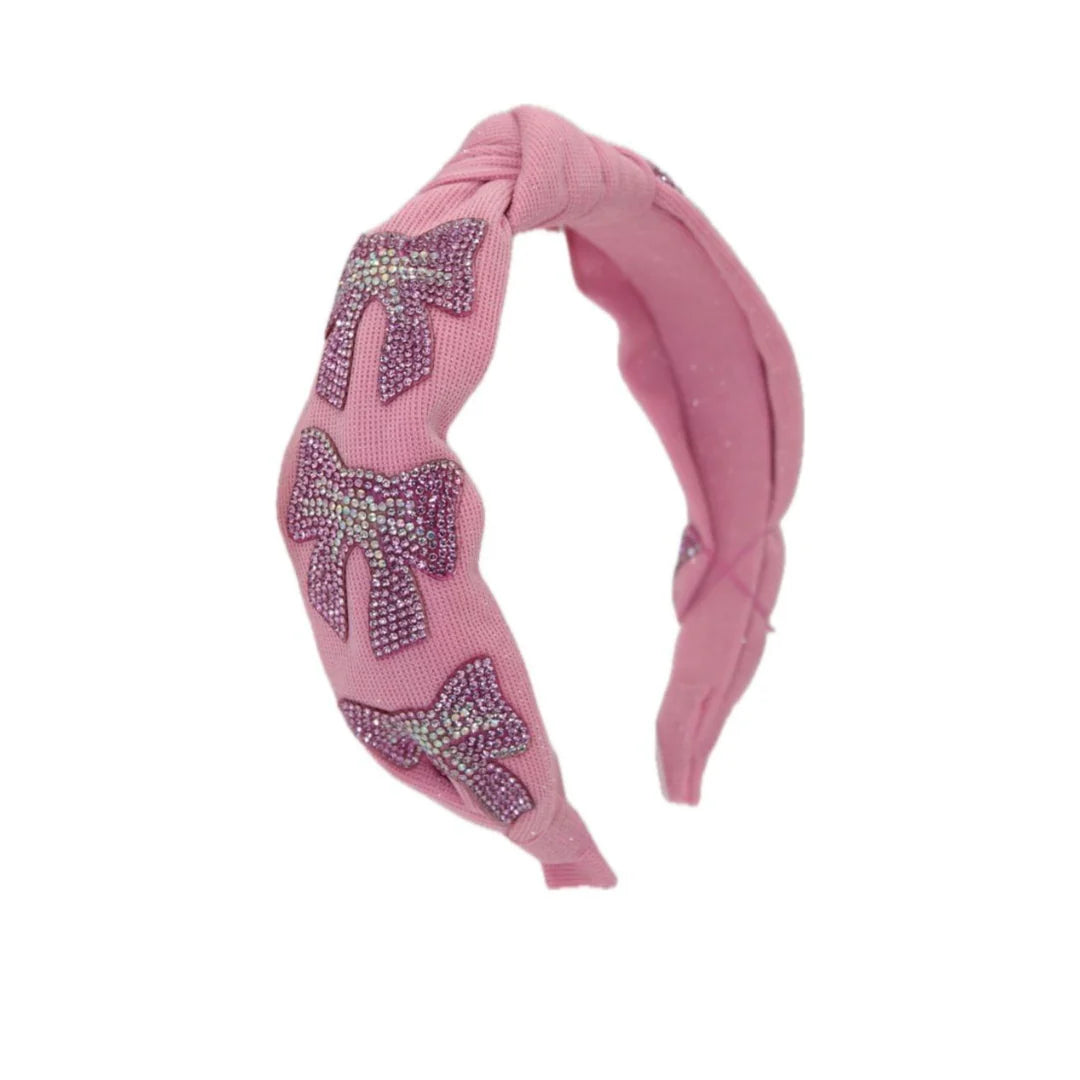 Bari Lynn Pink Crystallized Bow with Top Knot Headband