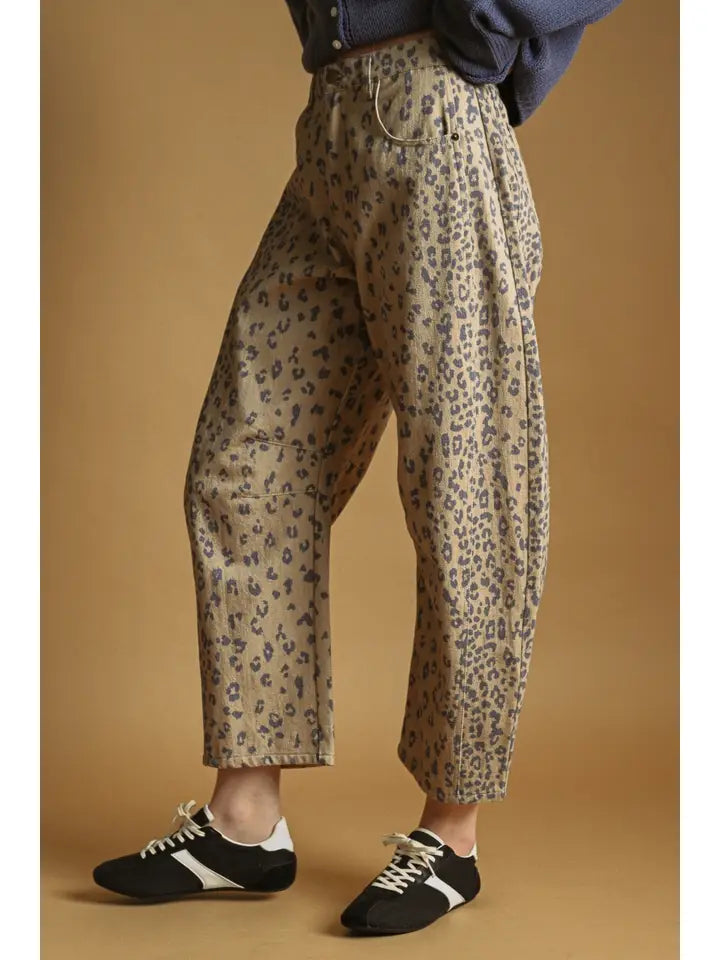 Miou Muse Cheetah Print Barrel Jeans