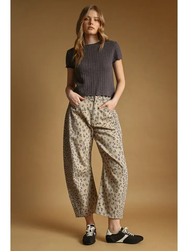 Miou Muse Cheetah Print Barrel Jeans