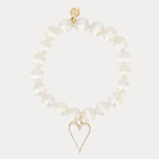 BuDha Girl White Capiz Heart Bracelet